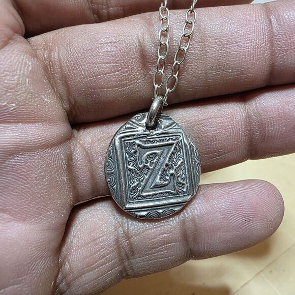 Sterling Silver 925 Wax Seal Letter Z Pendant Necklace 18 In. Weighs 10 Grams - Picture 1 of 11